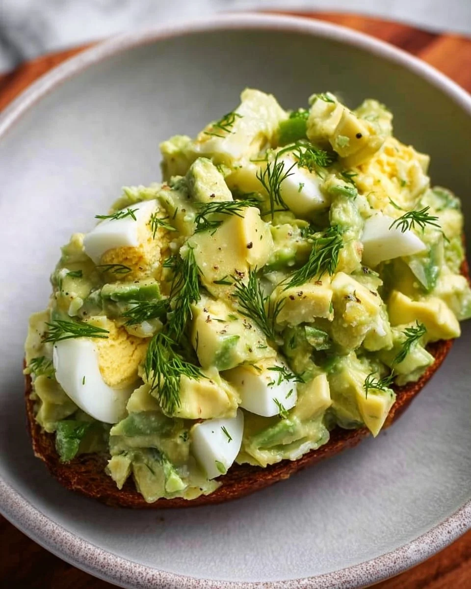 Creamy avocado egg salad served in a bowl with fresh ingredients.