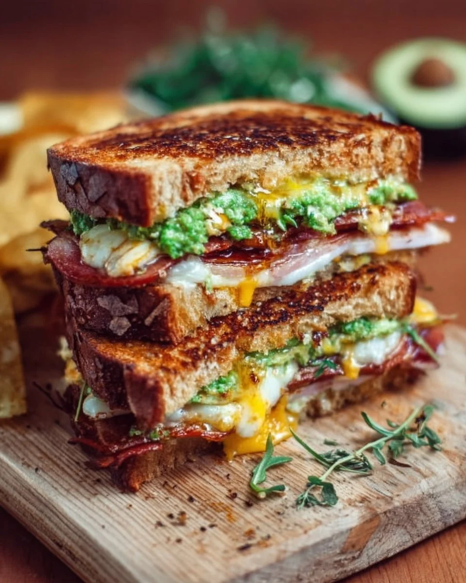 Delicious grilled sandwich with melted cheese and fresh ingredients