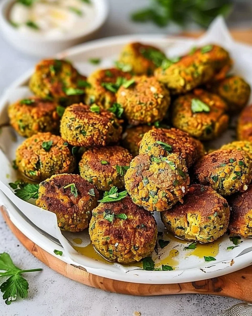 Crispy air fryer falafel served on a plate with fresh vegetables.