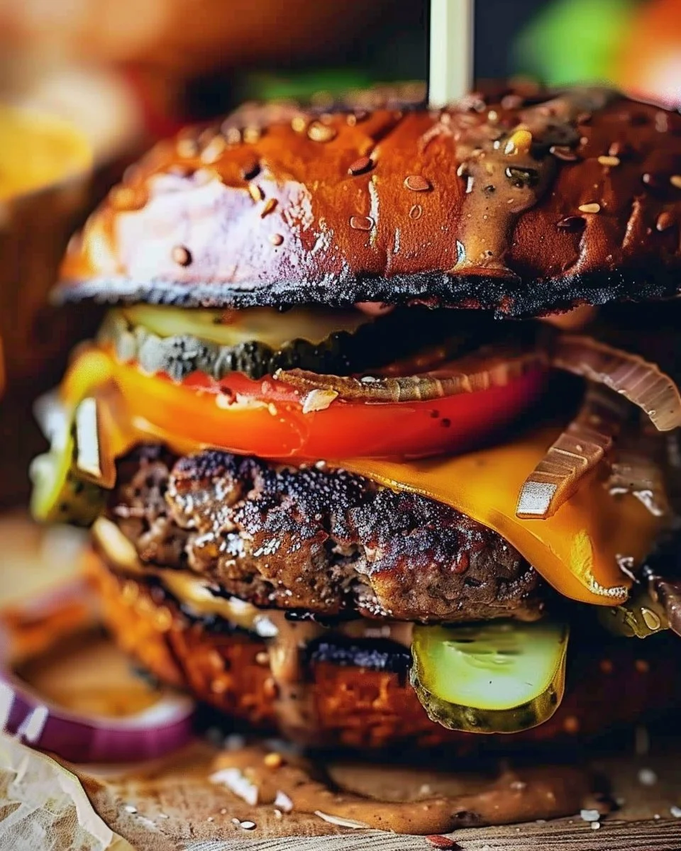 Delicious homemade black bean burger served with fresh toppings and garnish.