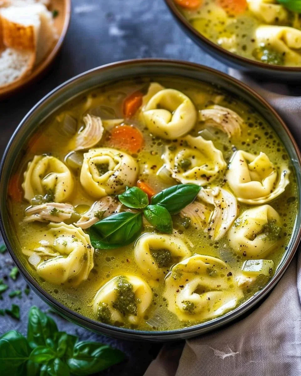 Chicken Pesto Tortellini Soup