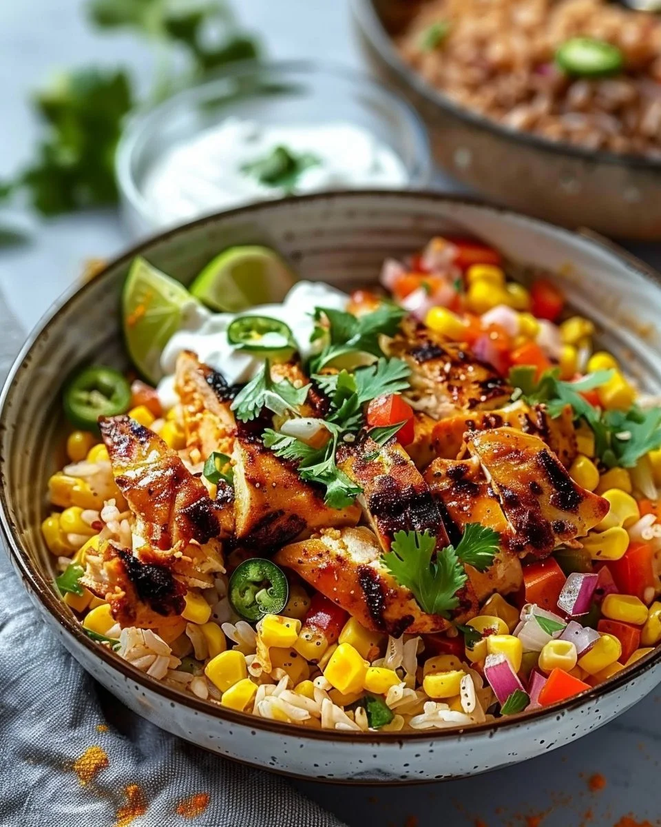 Delicious street corn chicken rice bowl recipe for a quick meal
