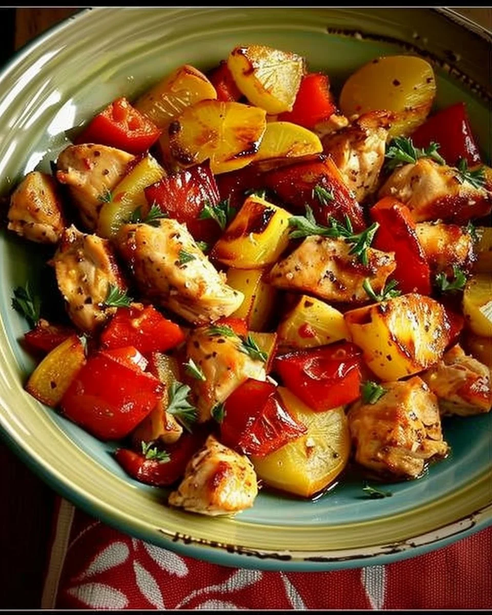 Hawaiian Chicken Sheet Pan with colorful vegetables ready to serve