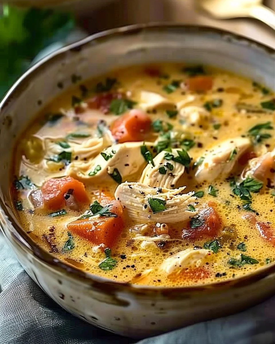Bowl of Marry Me Chicken Soup Keto with herbs and spices