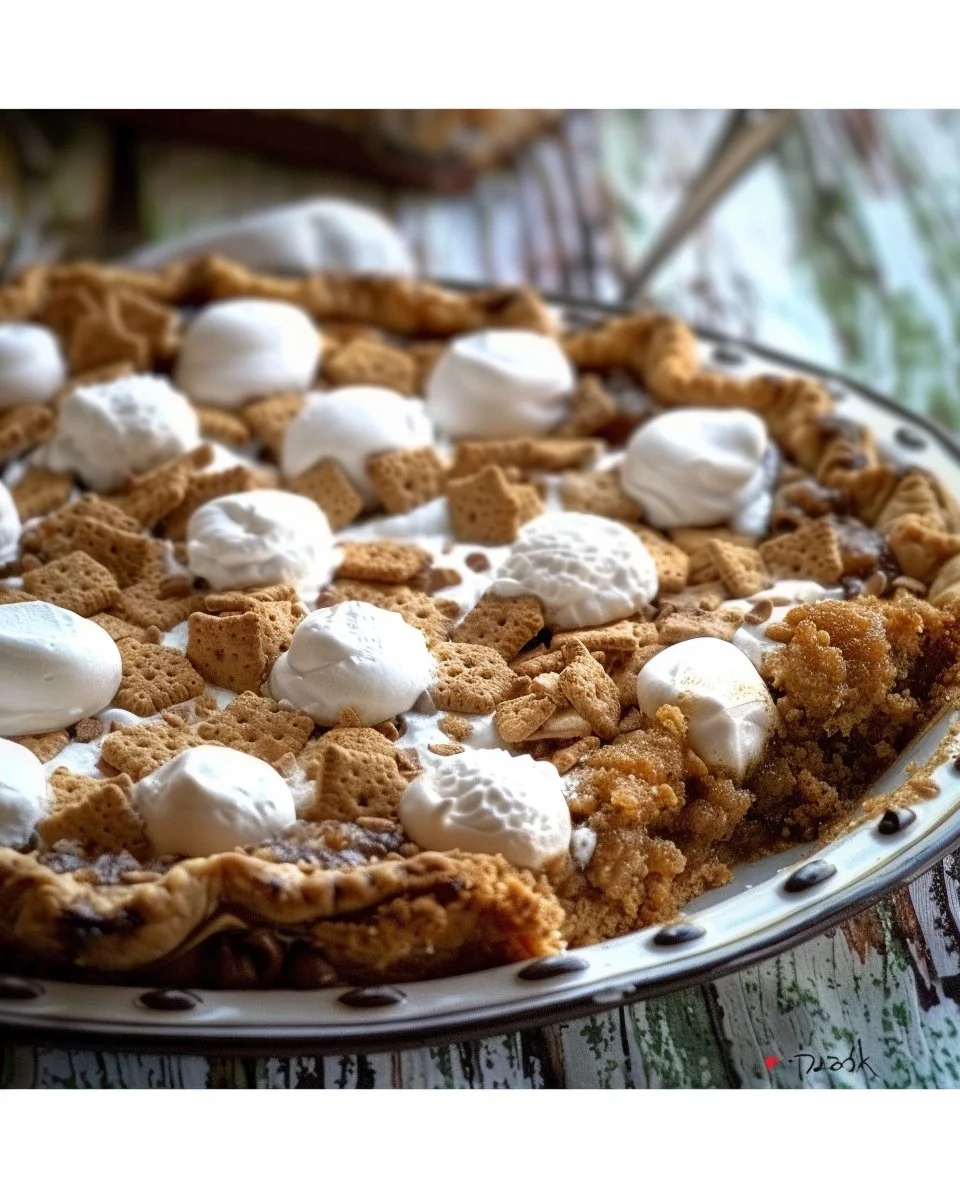 Delicious S'mores Campfire Pie with chocolate, marshmallows, and graham crackers